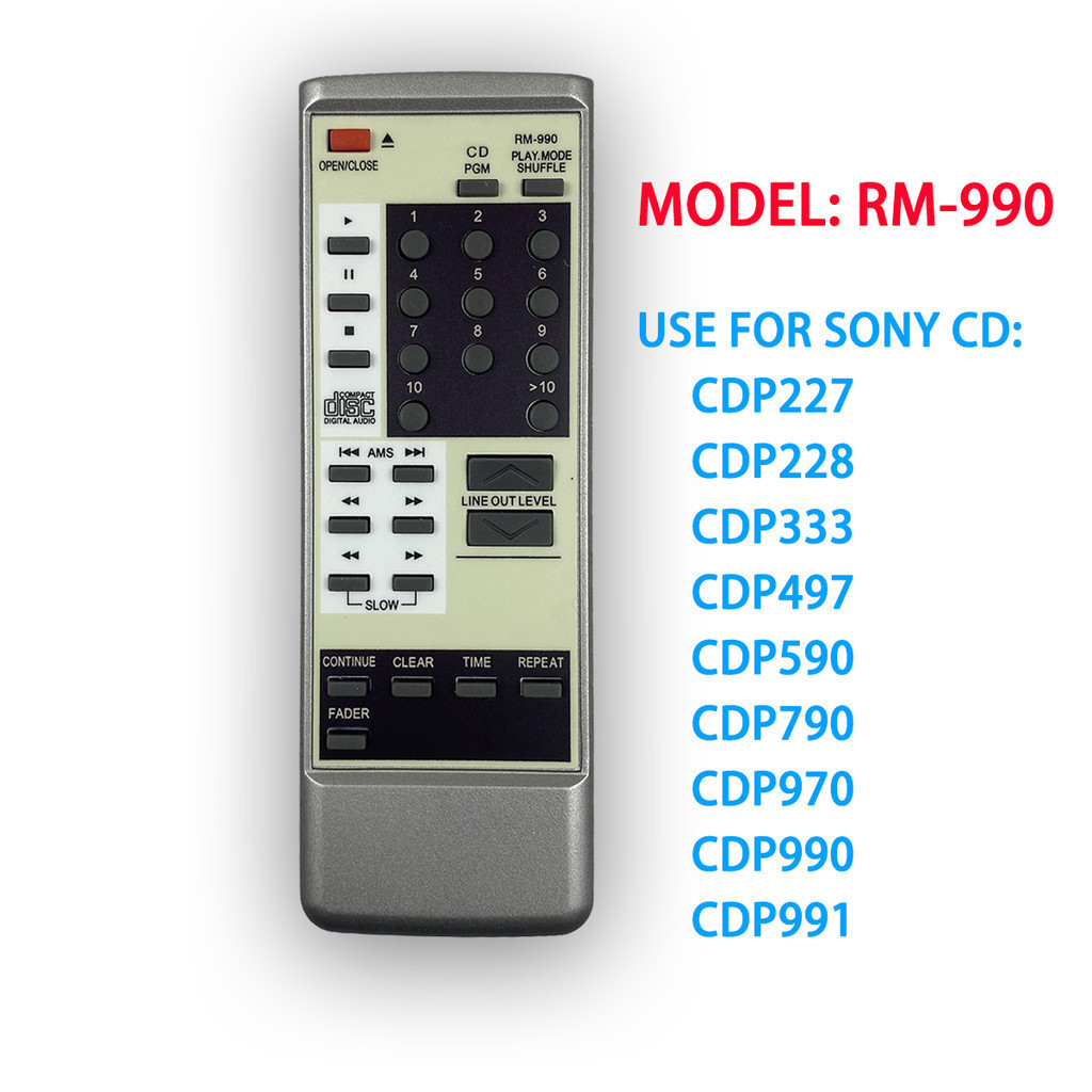 RM-990 ใหม่เปลี่ยนรีโมทคอนโทรลสําหรับ Sony CD Player Fit สําหรับ CDP227 CDP228 CDP333 CDP497 CDP590 