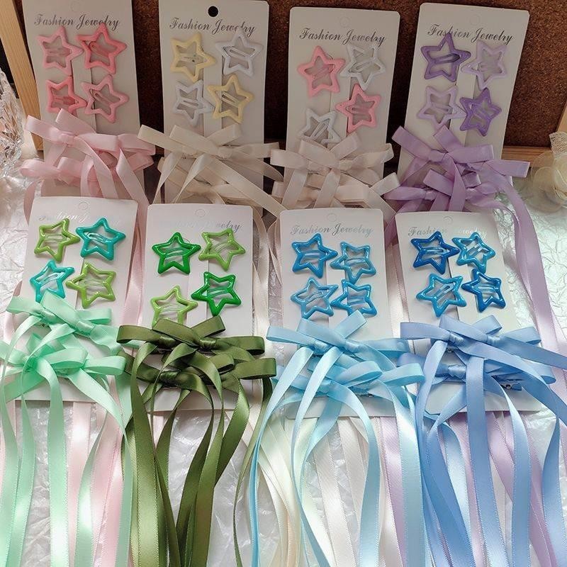 ชุด 6 ดาวสีสันสดใสกิ๊บติดผมโบว์หญิงเกาหลี อิน ของขวัญวันเกิดนักเรียน โบว์ติดผม