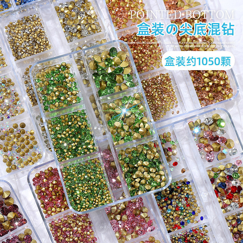เค9 ทําเล็บมือเพชรด้านล่างแหลมโปร่งใสสีชมพูแชมเปญสีเมจิกขนาดผสมอุปกรณ์แต่งเล็บกองเพชรเล็บเต็มนิ้วเพชร