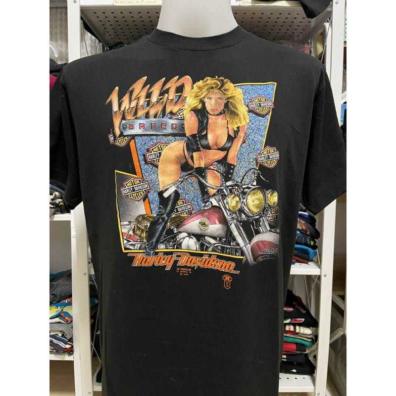 เสื้อวินเทจ 3D Emblem 1988 Wild Breed สีดำ ผ้าบาง อินเทรนด์ ผ้าฝ้ายแท้ เสื้อยืดคอกลม เสื้อ