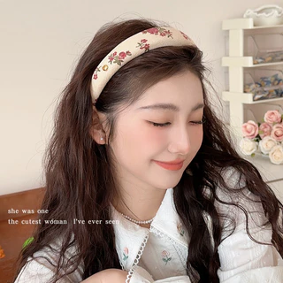 Vintage Floral พิมพ์ฟองน้ําสูง Hairband ผม Hoop Headwear เครื่องประดับผมเกาหลี