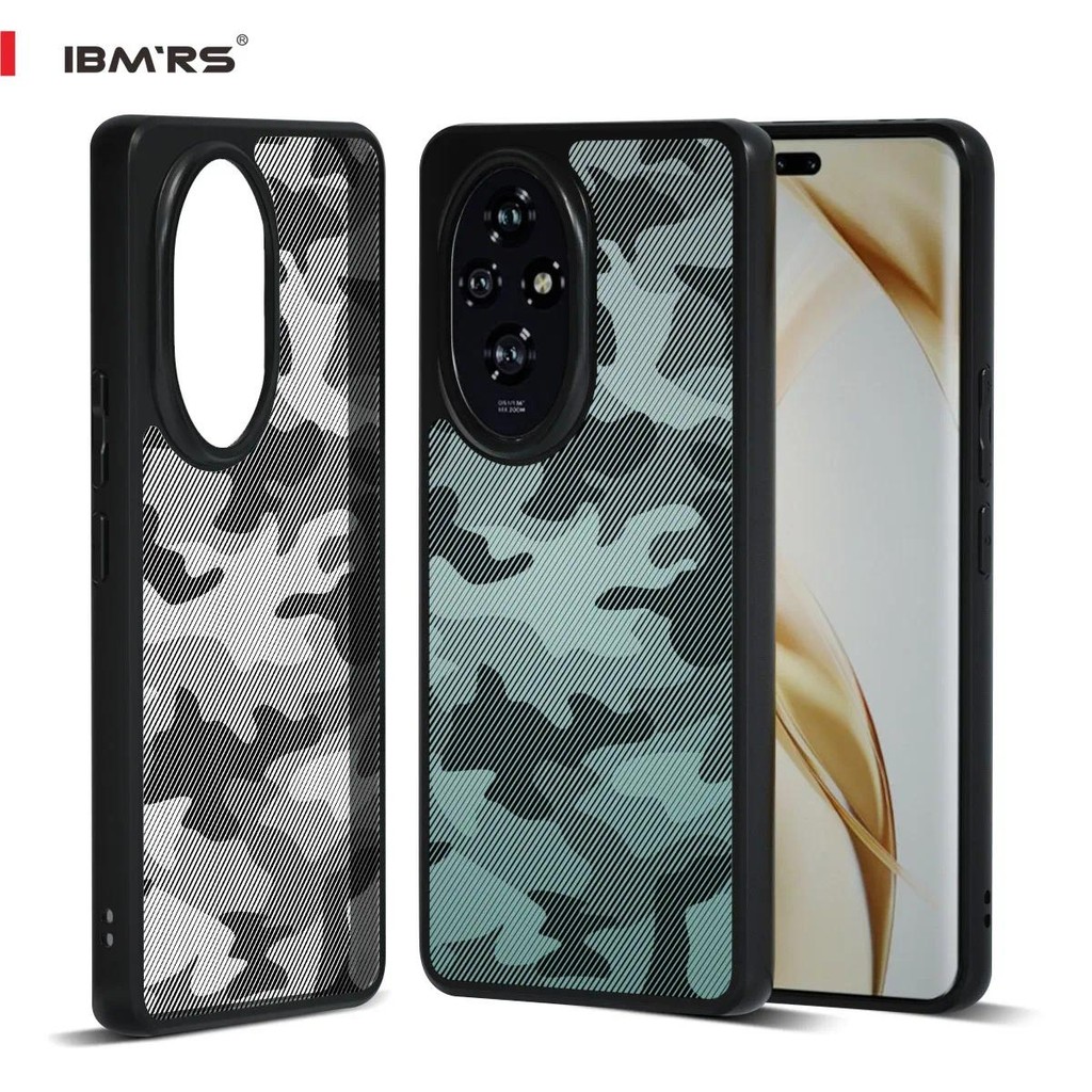 เคสโทรศัพท์ IBMRS สําหรับ Honor 200 Pro, กันกระแทกเกรดทหาร, ลายพรางสีดํา