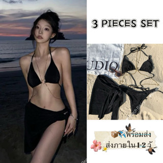 Beach Bikini❤บิกินี่ สีดํา 3ชิ้น ชุดว่ายน้ำ bikini รุ่นใหม่ …