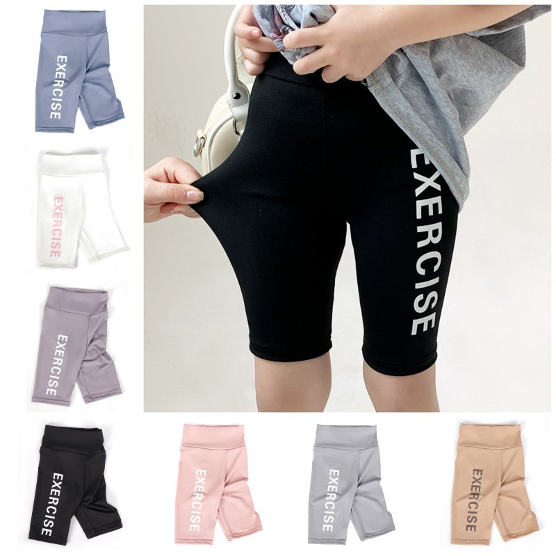 LFKids Cropped Shark Leggings 110-160cm Girls Sports Short Leggings Children Elastic Cycling Pants for Spring Summer