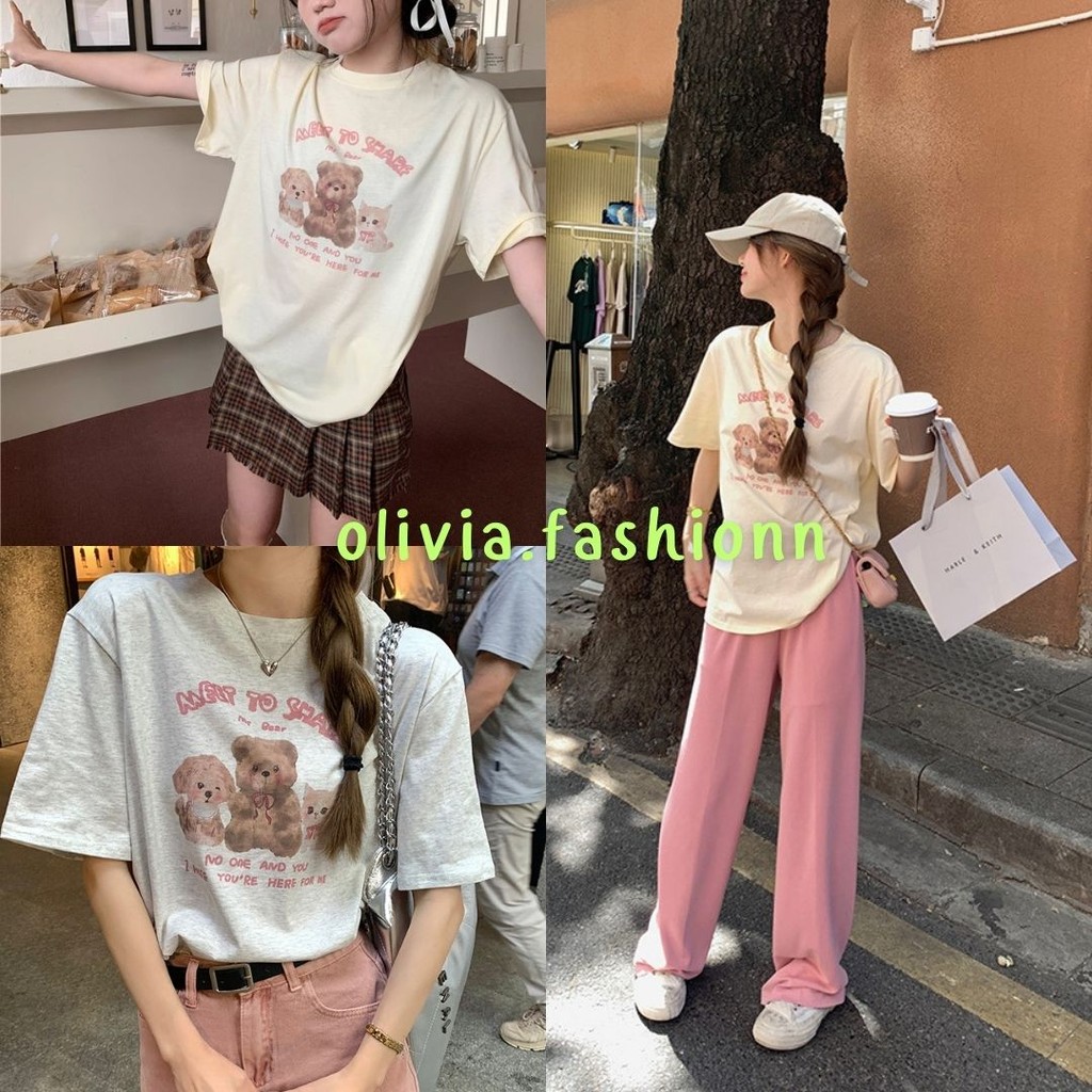 🦄Olivia🦄เสื้อสื้อยืดลายสัตว์น่ารัก  oversize แขนสั้นผู้หญิง #KB13