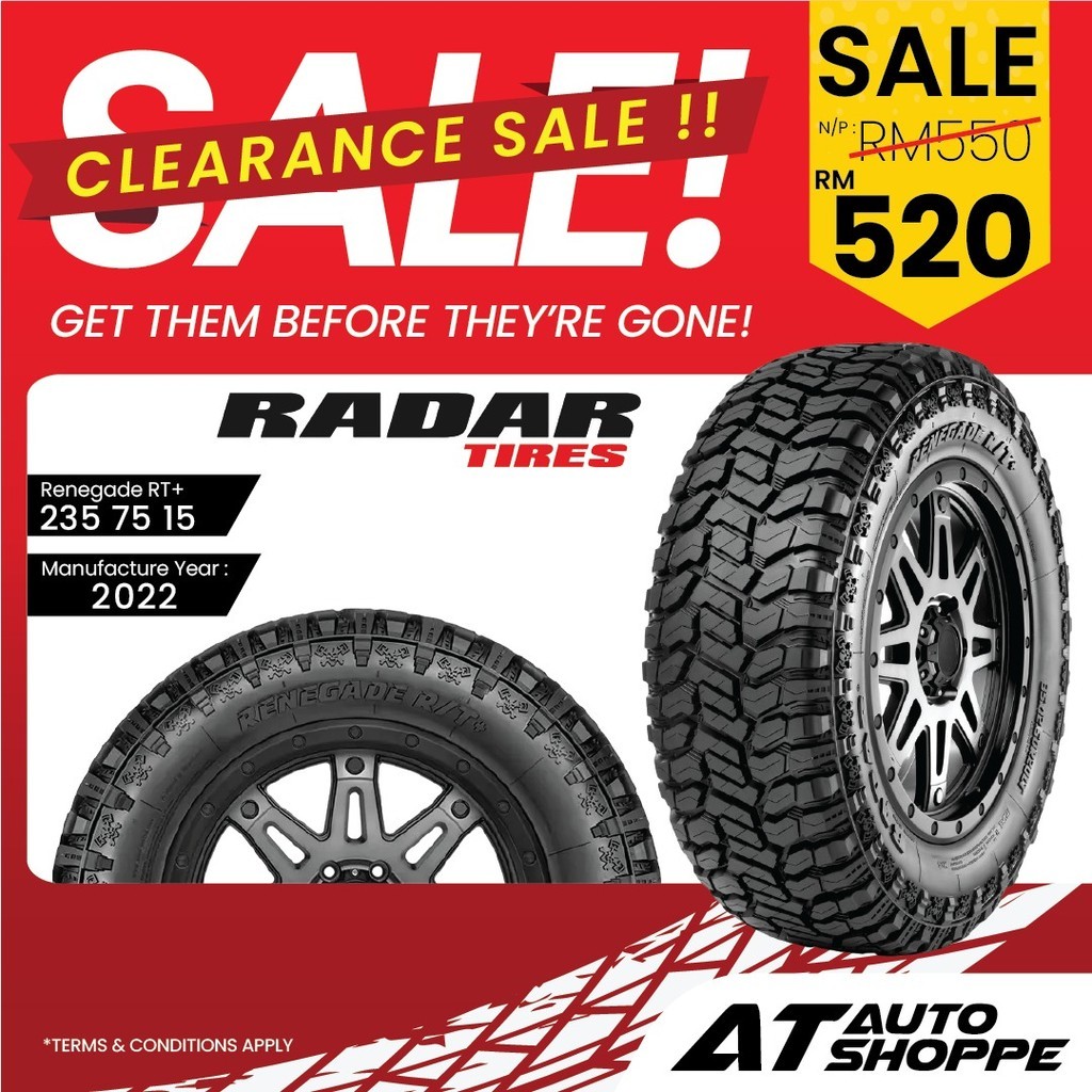 (Clearance ปี 2022) Radar Renegade RT+ 15" Tyre LT 235 75 R15 4X4 4WD ยาง (1 ชิ้น)
