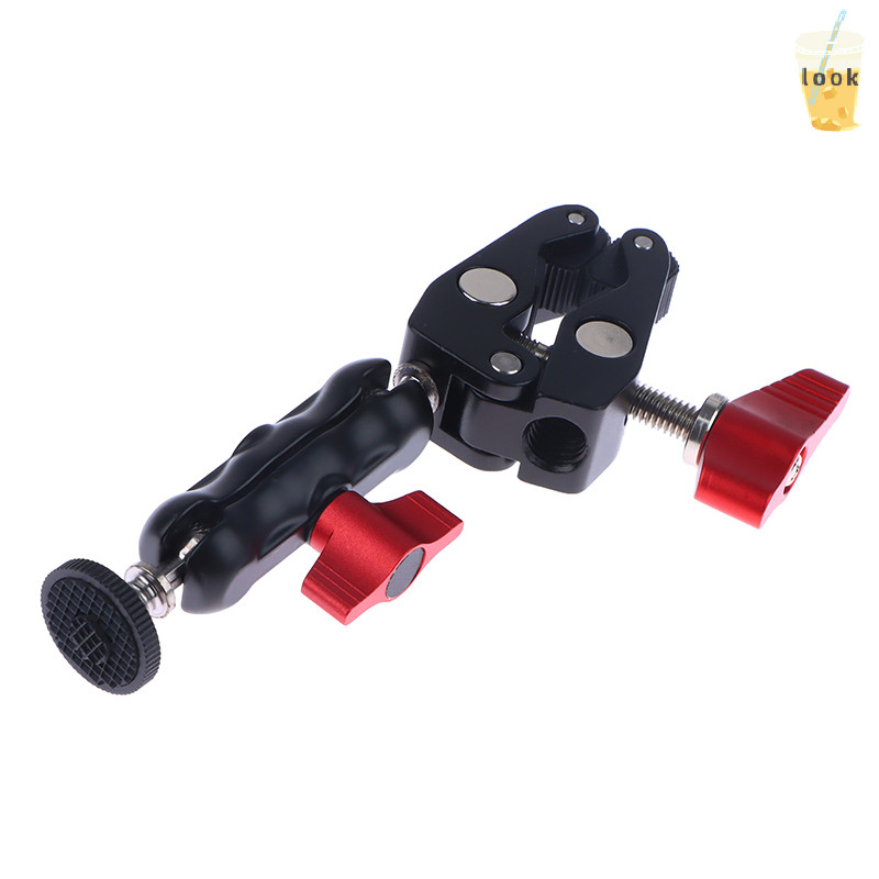 [LO] แคลมป์อลูมิเนียมอัลลอยด์พร้อมหัวบอลคู่ Magic Arm Clamp 1/4 3/8 รูสําหรับโทรศัพท์ Video Mount กล้อง Monitor ไฟ LED Mic TH