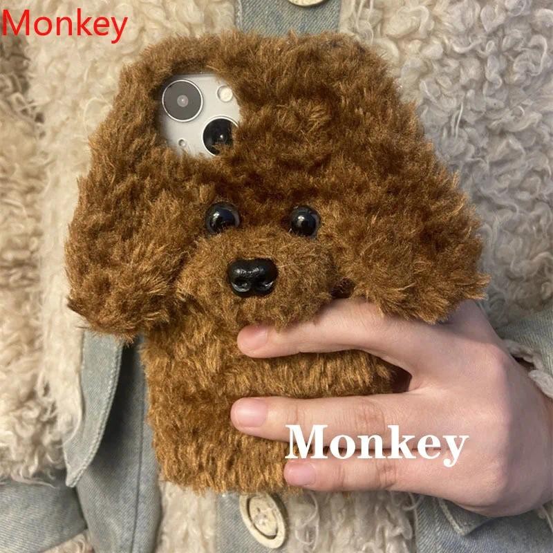 3d น่ารักตุ๊กตาสุนัข Fluffy Fur เคสโทรศัพท์สําหรับ iPhone 16 pro max กรณี 15 14 13 12 11 pro XS max X XR ผม Fluff ของเล่นนุ่มปกหลัง