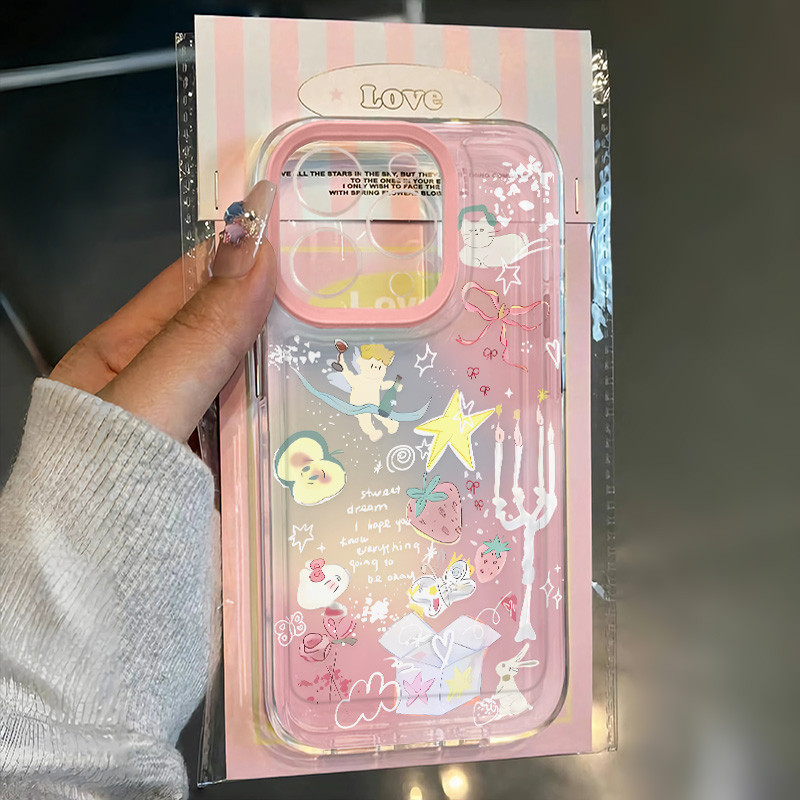 Graffiti ผลไม้ที่มีสีสันลูกแมวเคสโทรศัพท์สําหรับ IPhone 15 14 13 12 11 Pro Max X/XS Max XR 7/8 Plus Se2020 ซิลิโคนนุ่ม TPU Shock-absorbing Frosted เคสโทรศัพท์