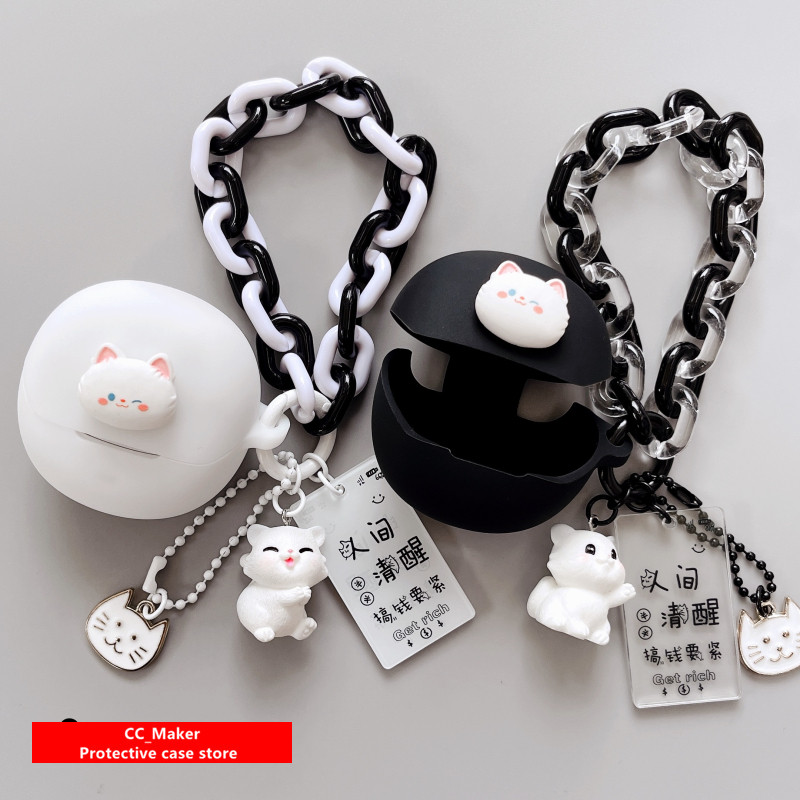 For QCY MeloBuds Pro Case Cute Cartoon Cat Bracelet Keychain QCY MeloBuds Pro Silicone Soft Case QCY