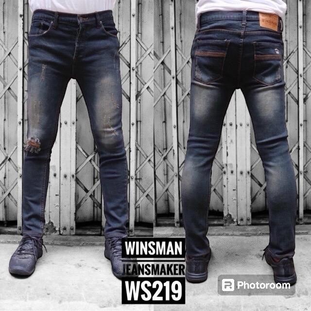 ￼WINSMAN กางเกงยีนส์ขายาวทรงเดฟสกินนี่ ผ้ายืดสะกิดขาด ยืดดีมาก รหัสws219 ผู้ชาย Jeans