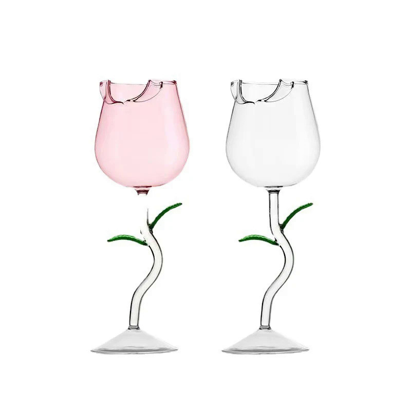 Rose-Shaped Red Wine Glasses Rose Shape Wine Glass With Colored Rose Leaves 150/400ml Rose Shaped Re