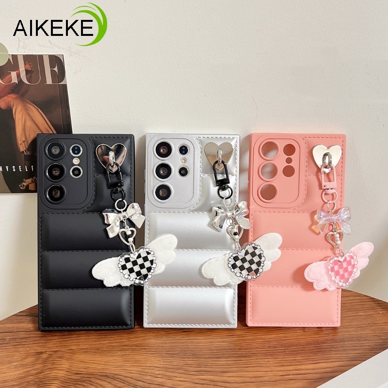 SAMSUNG สําหรับsamsung Galaxy A55 A35 A05S A15 A05 A73 A72 A71 A54 A53 A52 A52S A51 M40S 4G 5Gเคสโทรศัพท์แฟชั่นลงเสื้อแจ็คเก็ต 3Dปักเป้านุ่มกันกระแทกพร้อมVINTAGE Loveจี้