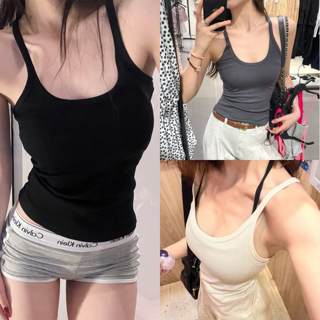 Bonnie สายเดี่ยว สีพื้น เซ็กซี่ สไตล์ y2k แขนกุด ผ้านิ่มเด้ง เสื้อสายเดี่ยว สลิม ครอป ส่งไวจากไทย#FY130