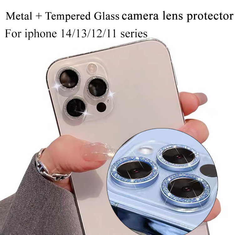 2/3pcsสําหรับiphone 16 Pro Maxกล้องเลนส์Protectors Glitterโลหะกล้องแหวนสําหรับiPhone 15 14 Plus 13 12 mini 11 16Pro 16Plus Pro Maxป้องกันหมวก