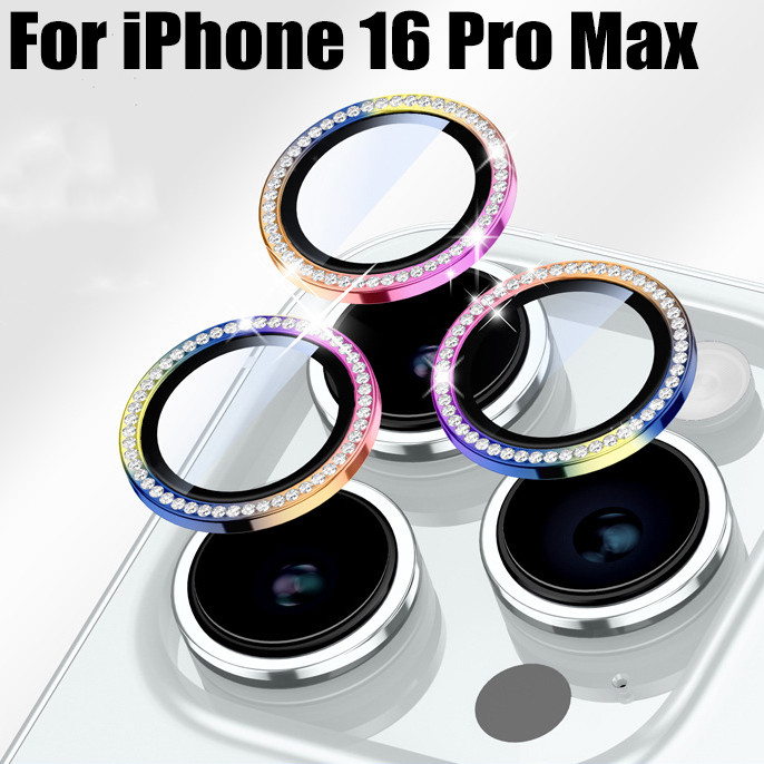 2/3pcsสําหรับiphone 16 Pro Maxเพชรกล้องเลนส์ProtectorsสําหรับiPhone 15 14 Plus 13 12 mini 11 16Pro 16Plus Pro Maxโลหะป้องกันหมวก