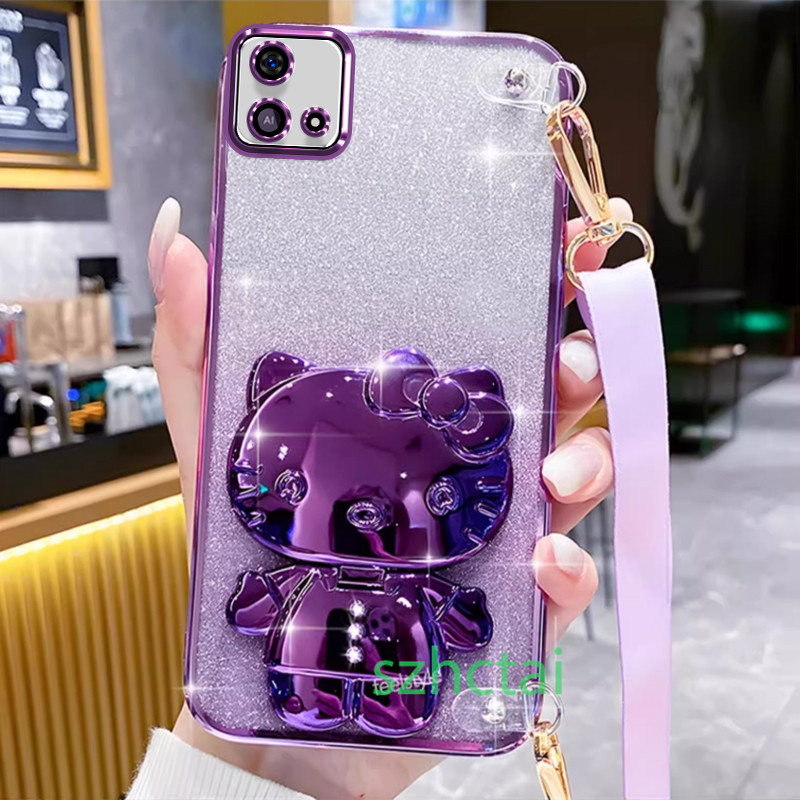 เคสโทรศัพท์ แวววาว OPPO A16K สายรัดข้อมือยาวสไตล์เคสโทรศัพท์แบบนุ่มปลอก วงเล็บคิตตี้เฮลโล พร้อมกระจก เคส OPPO A16K