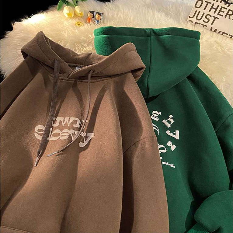 Retro Simple Letter แขนยาว Hoodie Unisex หลวมเสื้อกันหนาวแฟชั่นเสื้อคู่