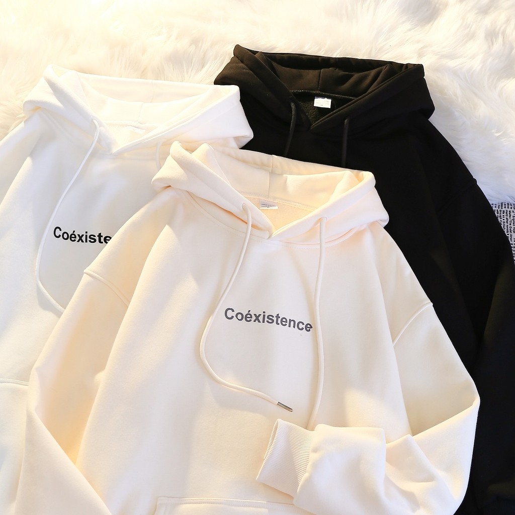 Harajuku ผู้หญิงแขนยาว Hoodie Unisex Letter หลวมเสื้อกันหนาวแฟชั่นคู่เสื้อกันหนาว