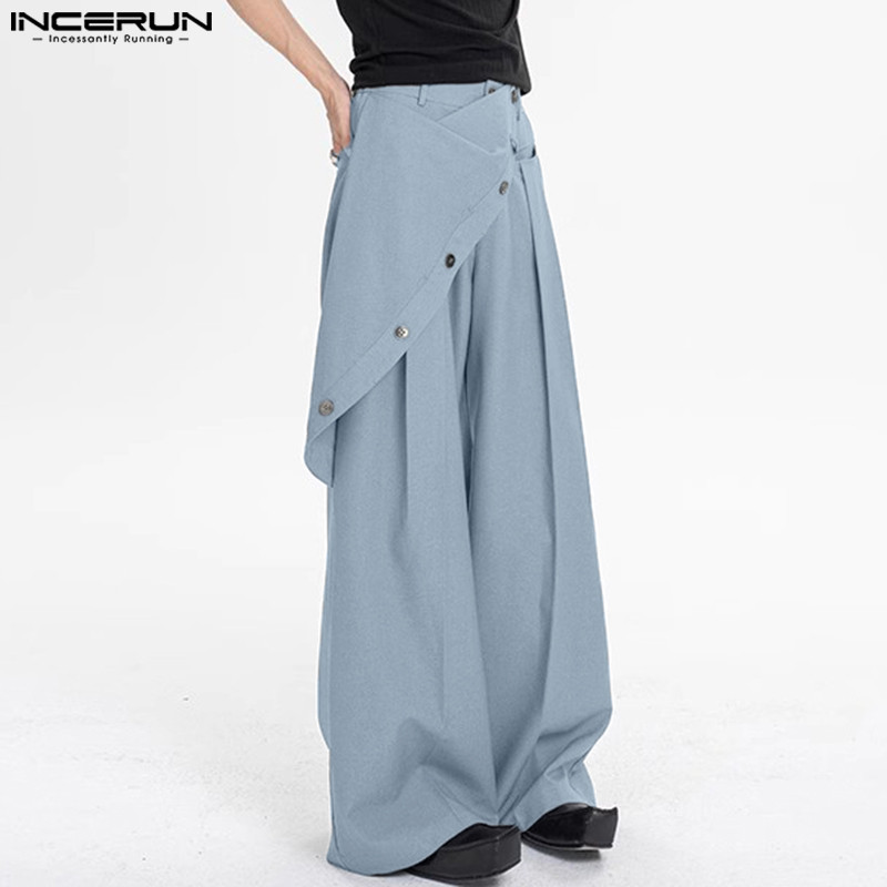 Incerun ผู้ชายเกาหลีทุกวันสบายๆสีทึบ Deconstructed Design กางเกง