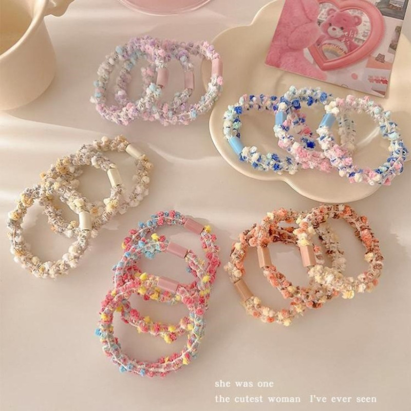 4 ชิ้นแฟชั่นเกาหลีหวานยืดหยุ่นสูงน่ารักที่มีสีสันตุ๊กตาผูกผมสําหรับผู้หญิง