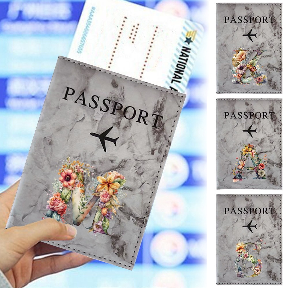 Vintage Design Passport Pouch Fashion PU Leather Wallet Case RFID Blocking Travel Organizer Wallet Case Floral Letter
