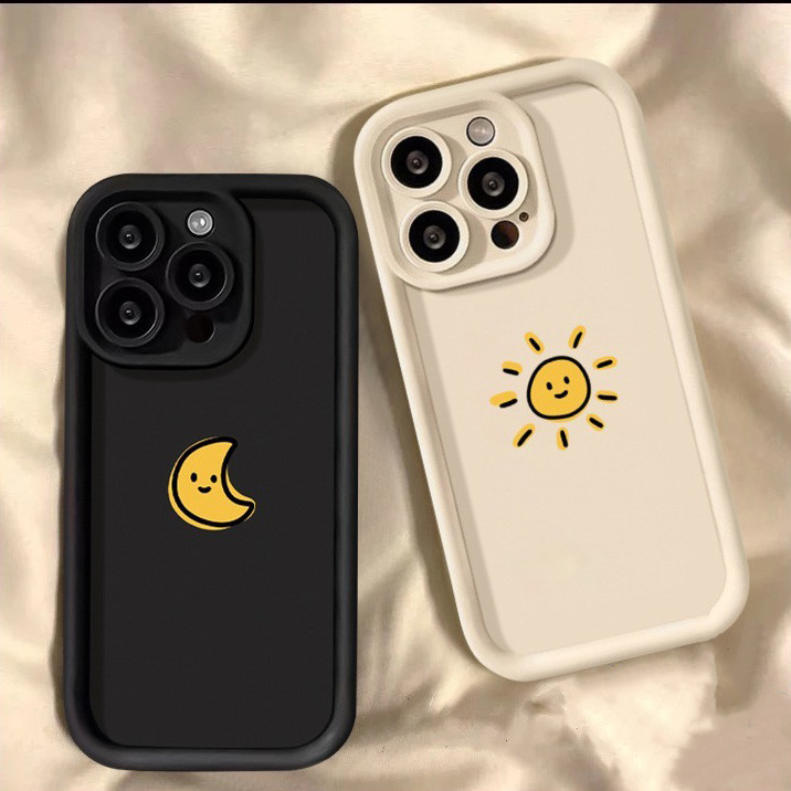 การ์ตูนคู่สําหรับ Xiaomi POCO F6 F3 F5 X5 X3 X6 M6 Pro Mi 11 Lite 5G NE Mi 13T 14 13 12T 12 Pro แบรนด์อินเทรนด์น่ารัก Sun Moon กันกระแทก Soft Angel Eyes กรณี