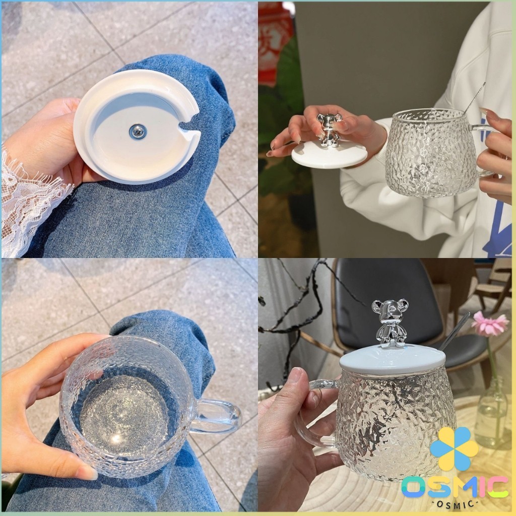 MIC แก้วฝาหมีชงกาแฟ 400ML รูปหมี พร้อมฝาปิด+ช้อน ถ้วยนม Bear glass - รูปที่ 2