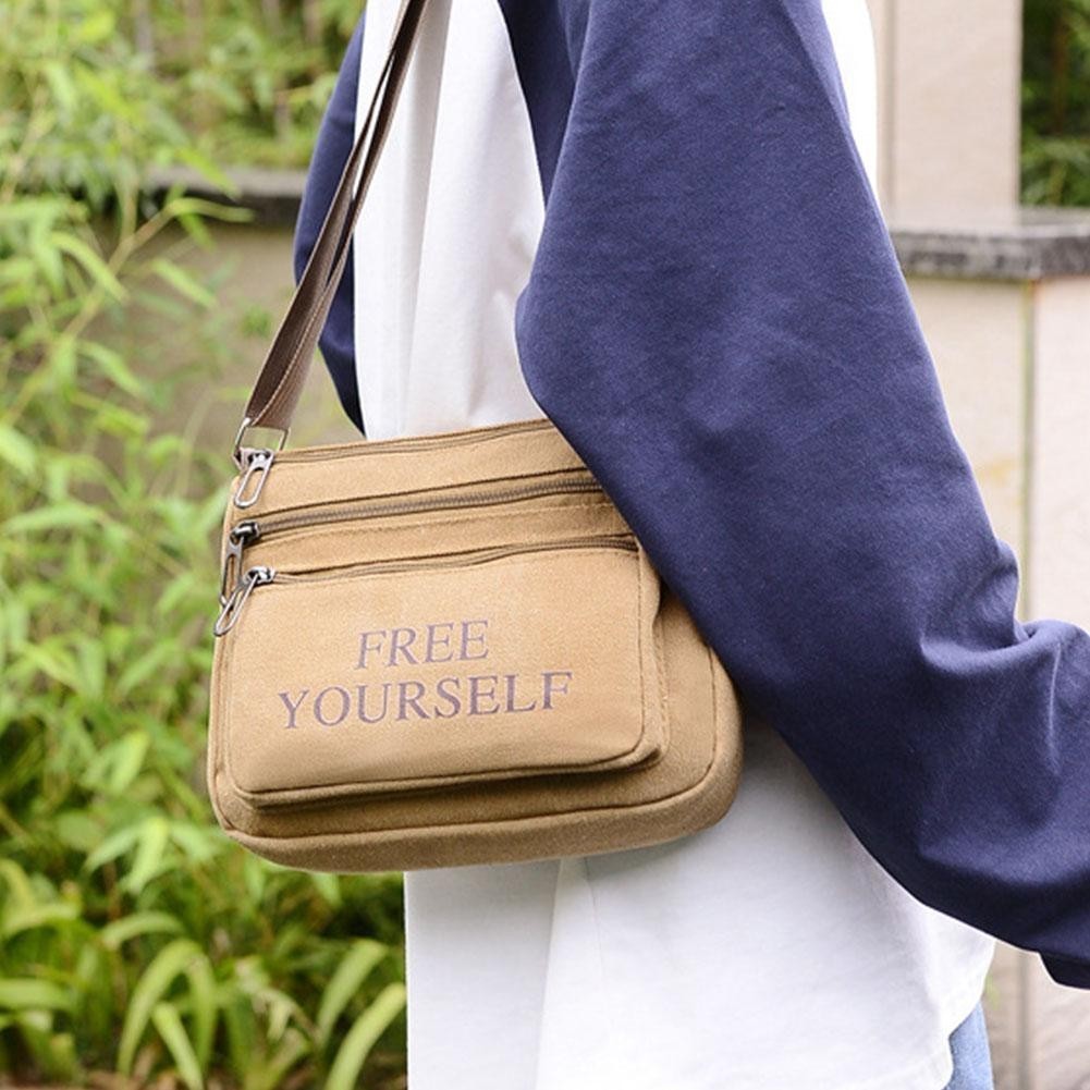 กระเป๋าสะพายไหล่ผู้ชายแฟชั่น New Casual Satchel Men Canvas Zipper Bag For Outdoor K1k6