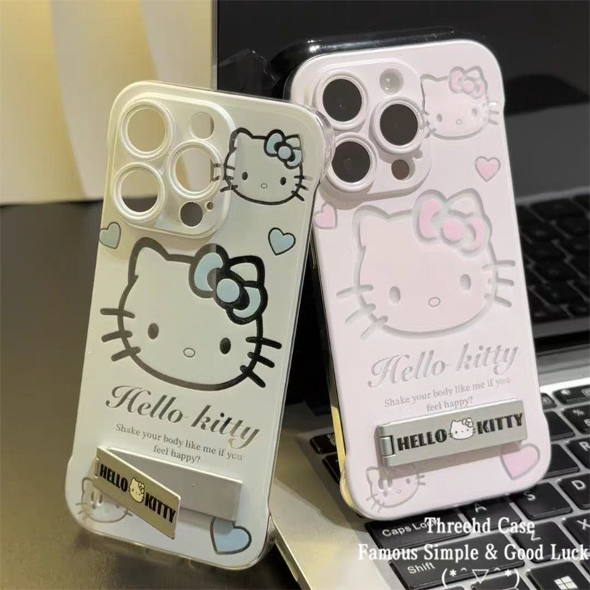 ใหม่บางเฉียบโปร่งใส Frameless Hard Case สําหรับ IPhone 16 11 15 14 13 12 Pro Max Kitty Cat น่ารักการ์ตูน HD ครึ่งแพ็คกันกระแทกโทรศัพท์มือถือฝาหลังพร้อมวงเล็บ
