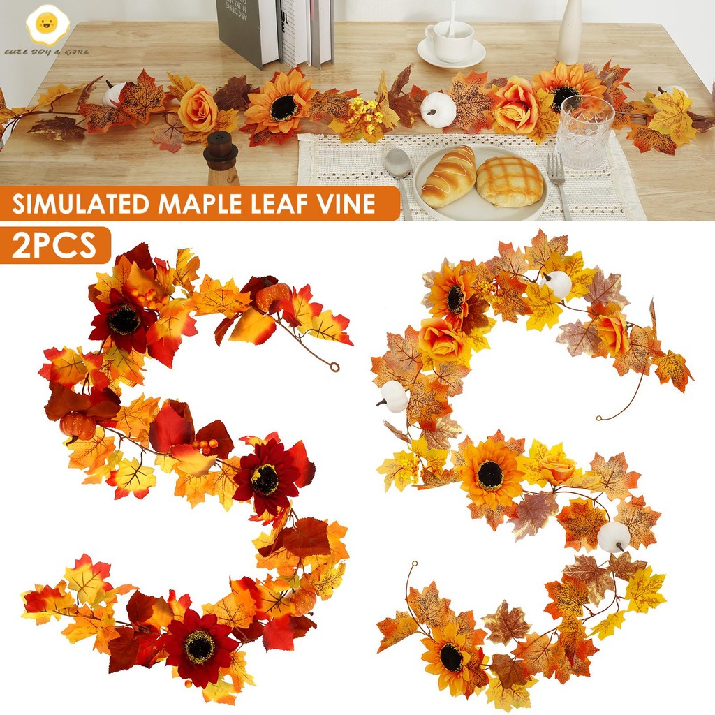 2 ชิ้น 2 เมตรประดิษฐ์ Maple Leaf Garland แขวนฤดูใบไม้ร่วง Maple Leaf Garland ตกแต่ง Maple Leaf Vine 