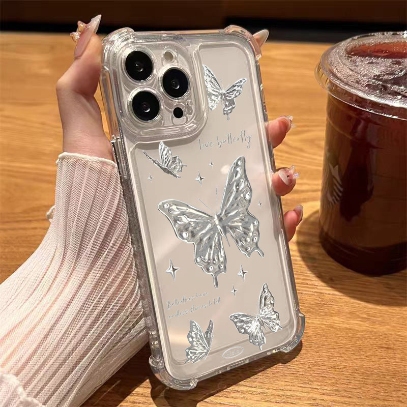 🔥MAX🔥 เคสโทรศัพท์มือถือแบบใส กันกระแทก ผีเสื้อทองลายการ์ตูน for 7 Plus X/XR 11/13/12/14/15 Plus เคสโทรศัพท์