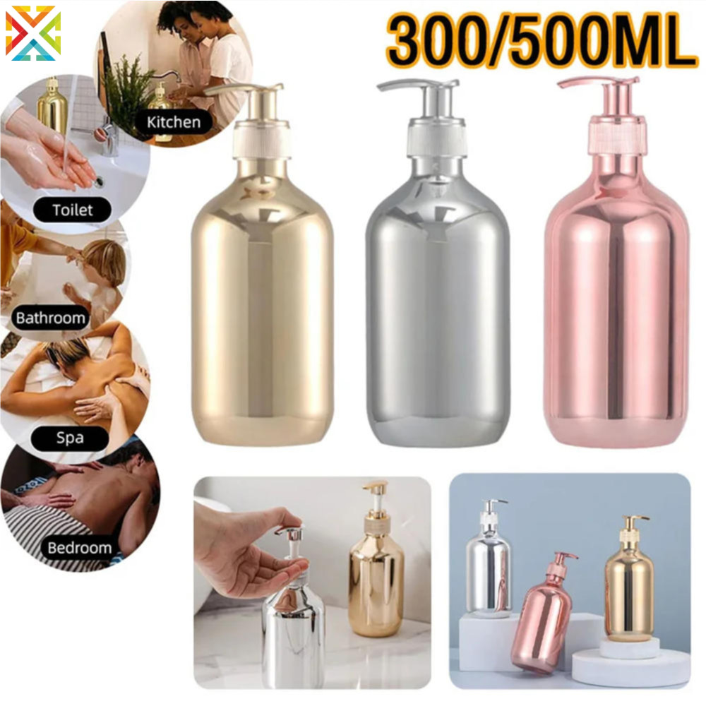 300มิลลิลิตร/500มิลลิลิตรกระบวนการชุบด้วยไฟฟ้าห้องน้ําแชมพูขวดปั๊มที่ว่างเปล่ารีฟิลตู้ทําสบู่เจลอาบน้ําภาชนะบรรจุของเหลว