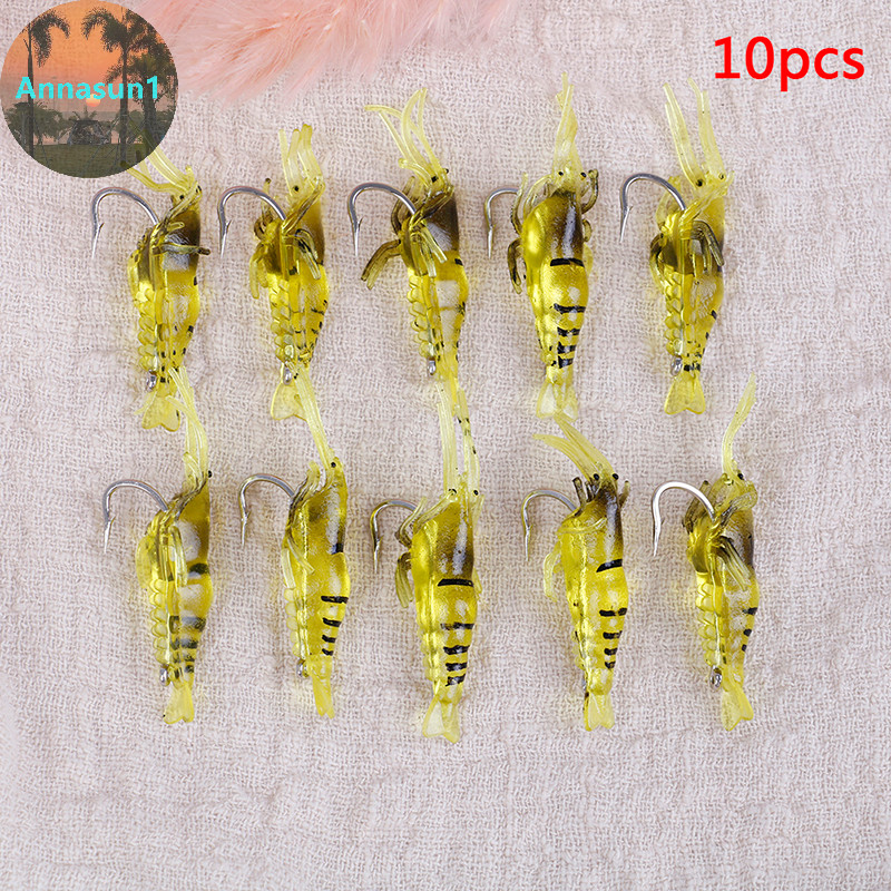 Annasun Lot 10 ชิ้นจําลอง Soft Prawn Lure เหยื่อ Hook Tackle ตกปลาเบส ไทย