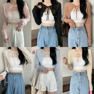 💜Bonnie💜เสื้อซีทรู แขนยาว ปลายหยัก ผูกเชือก บาง น่ารักสไตล์​…