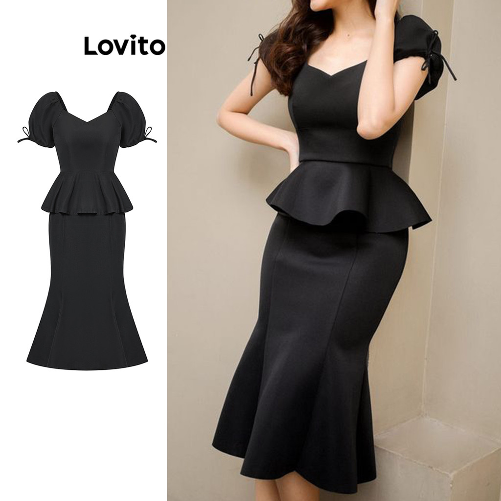 Lovito ชุดโบว์ 2 In 1 ปลอมเรียบหรูสำหรับผู้หญิง L99ED454