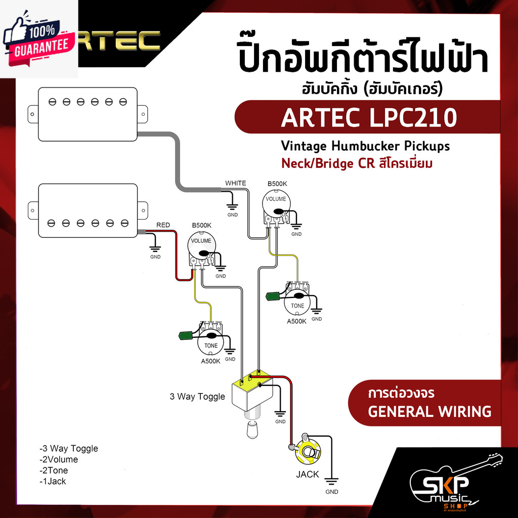 ปิ๊กอัพกีต้าร์ไฟฟ้า ฮัมัคกิ้ง ฮัมัคเกอร์ ARTEC LPC210 Vintage Humbucker Pickups Neck/Bridge CR สีโคร