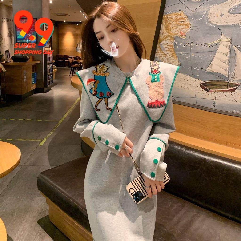 ปี 2023 ดีไซน์ใหม่ เดรสแขนยาว เดรสตัวจิ๋วช่วงฤดูใบไม้ร่วง แฟชั่นกระโปรงฝรั่งเศส ผอมลง