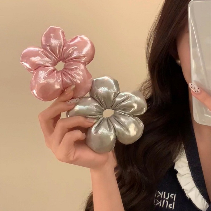 [นกกางเขน] เกาหลีฟองน้ําดอกไม้วงผมขนมปังสามมิติเชือกผมลูกไม้สีขาวอุปกรณ์ผม