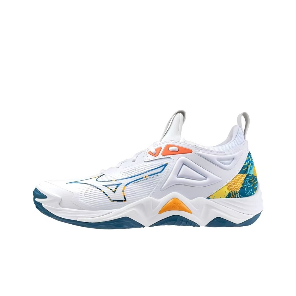 รองเท้าวอลเลย์บอล Mizuno WAVEMOMENTUM 3 สีขาว, สีฟ้า, และสีส้ม สำหรับทั้งผู้ชายและผู้หญิง