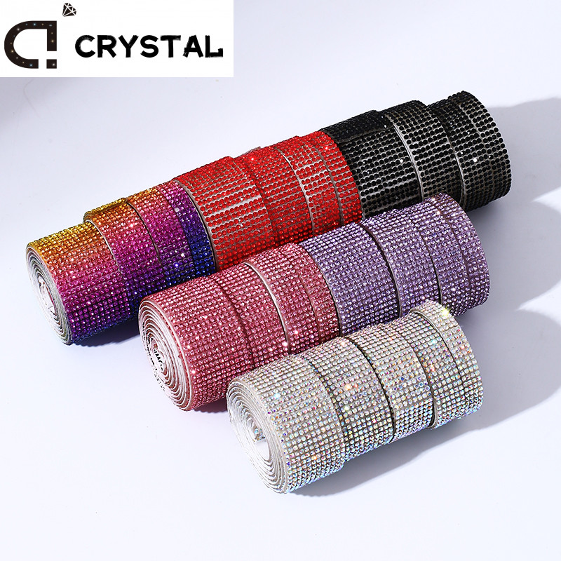 หลายแถวคริสตัล Rhinestone Trim Self กาวม้วน Rhinestone Strip สําหรับเสื้อผ้า DIY ตกแต่ง