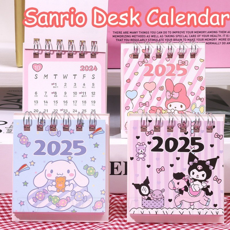SANRIO 2025 มินิอะนิเมะ ซานริโอ ปฏิทินตั้งโต๊ะ-รายปีวางแผนรายวันรายเดือน-ยืนขดลวดปกปฏิทินตั้งโต๊ะ-นักเรียนอะนิเมะเครื่องเขียน-บ้านสก์ท็อปตกแ
