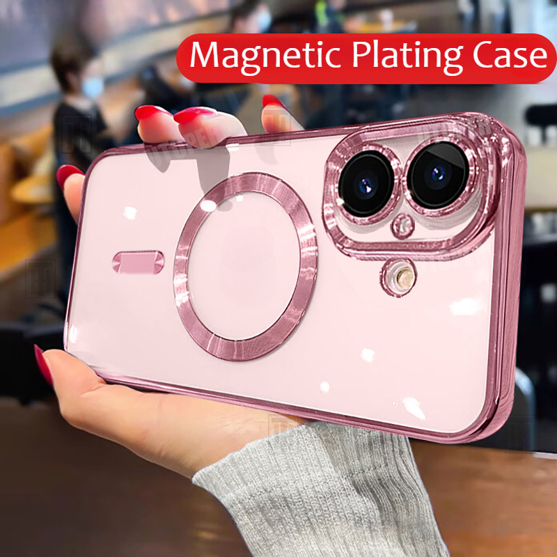 [ป้องกันการเหลือง] เคสโทรศัพท์ชุบแม่เหล็กสําหรับ iPhone 16 Pro 16 Plus 15 14 13 12 11Pro Max ปกอ่อนเคสใส