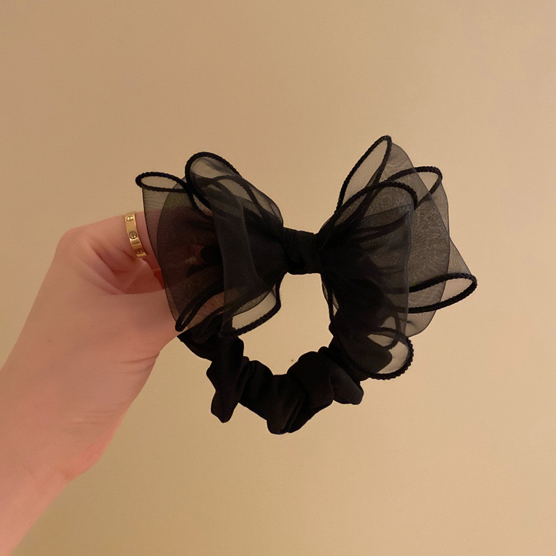 Hululu/สไตล์ใหม่ความรู้สึกระดับไฮเอนด์ Organza Scrunchy All-Match Bow Head เชือกหัวบอลอุปกรณ์เสริมผมแหวนผม