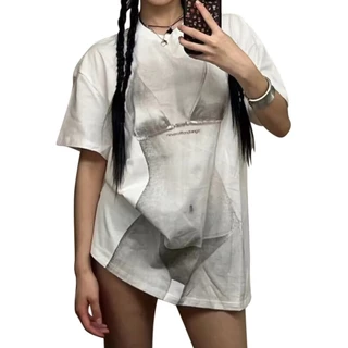 ผ้าฝ้าย เสื้อยืด แขนสั้น คอกลม t-shirt สไตล์เกาหลี เสื้อยืด oversize ใส่สบาย แฟชั่น
