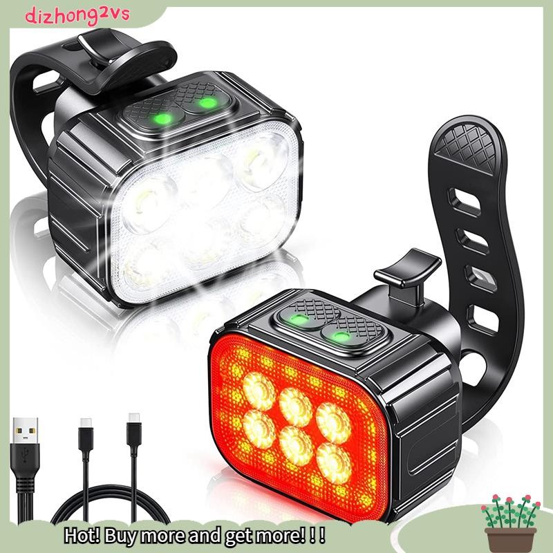 [dizhong2vs]Bike USB ชาร์จไฟ LED จักรยานไฟด้านหน้าและด้านหลังชุดไฟจักรยาน Super Bright สําหรับขี่กลา