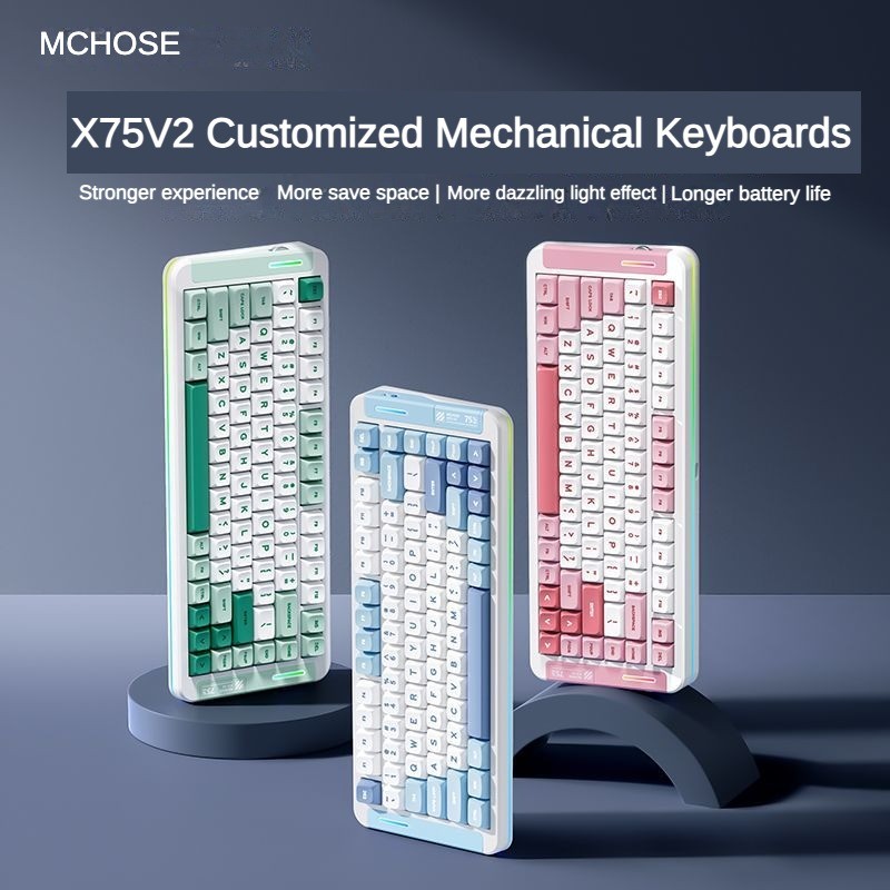 Mchose X75 V2 Custom Mechanical Keyboard Hot-swappable 2.4g ไร้สายบลูทูธสามโหมดคอมพิวเตอร์ Office E-