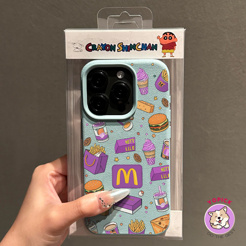 สีม่วงfrench Fries Burgerตลกน่ารักหนังสําหรับiPhone 16 11 12mini 13Pro Max 14Plus 15Pro XR XS Max 7 8 Plus SE2020 การ์ตูนฝาครอบโทรศัพท์สําหรับIPhone 16Pro Max PWK