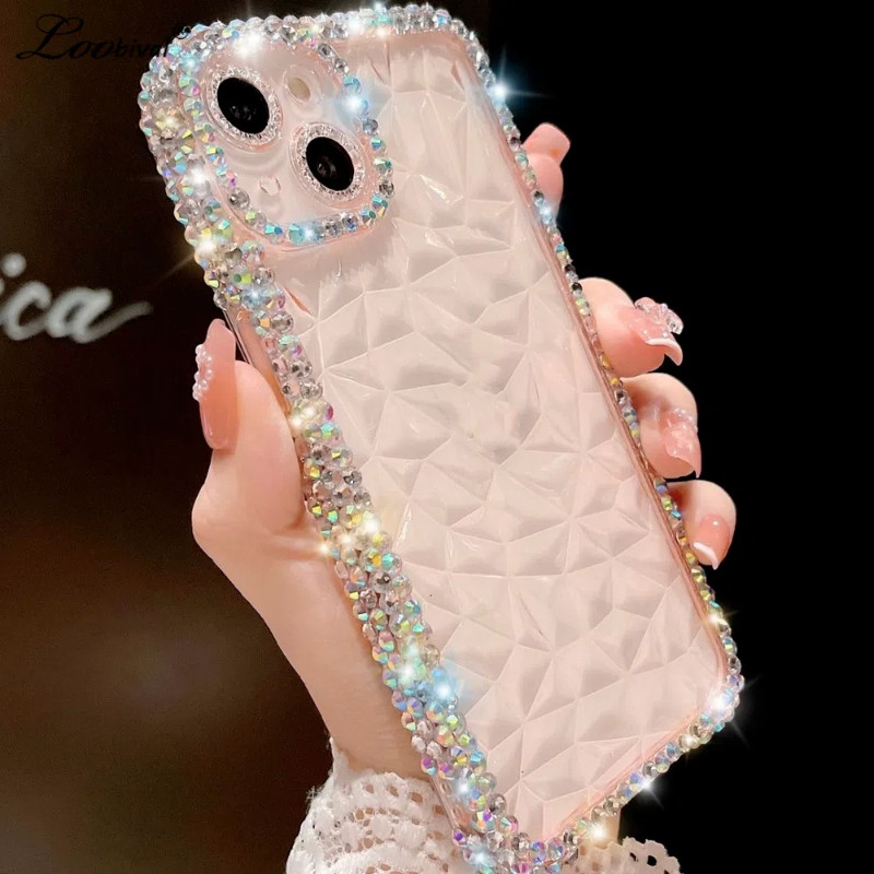 Fanshion เพชร Glitter เคสโทรศัพท์สําหรับ IPhone16 15 14 13 12 Pro Max Plus X XS XR 7 8Plus ป้องกันนุ่มปกหลังโปร่งใสปลอกกันกระแทก