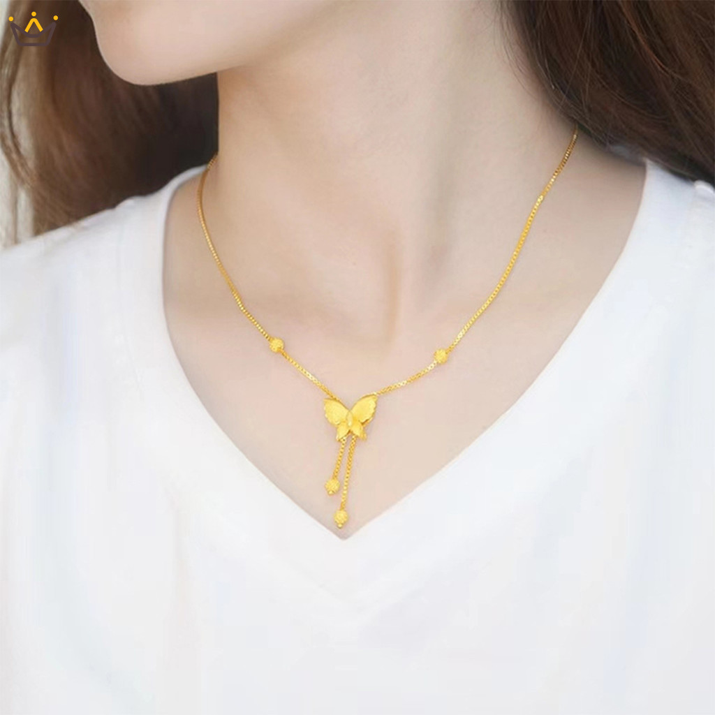 [YUE]สร้อยข้อมือสร้อยคอจี้ผีเสื้อสีทองสําหรับผู้หญิงเจ้าสาว 45 ซม.โซ่สร้อยข้อมือชุดเครื่องประดับ Fine